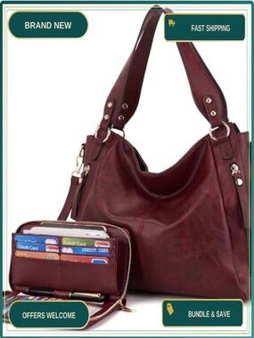 Synthetic Leather Hobo Handbag Wallet Set with Adjustable Shoulder Strap